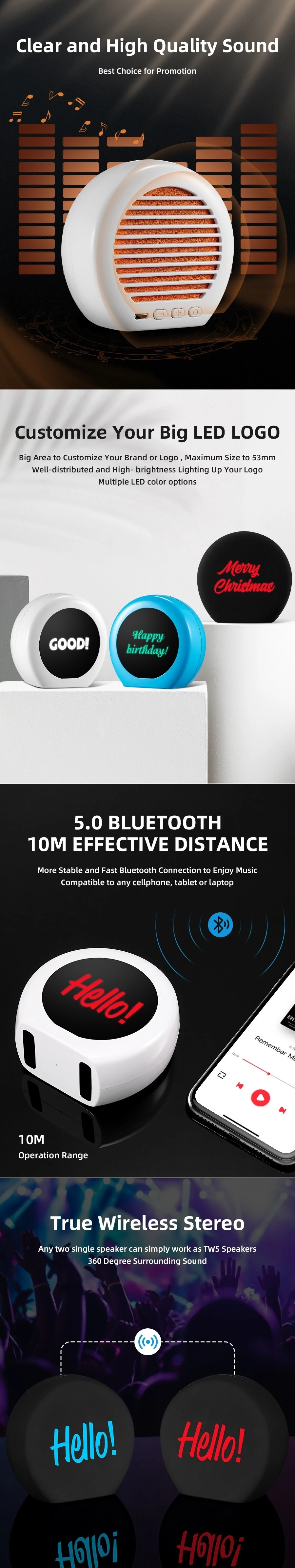 Latest Tws Mini Portable Blue Tooth Audio Speaker Wireless with Light up Logo