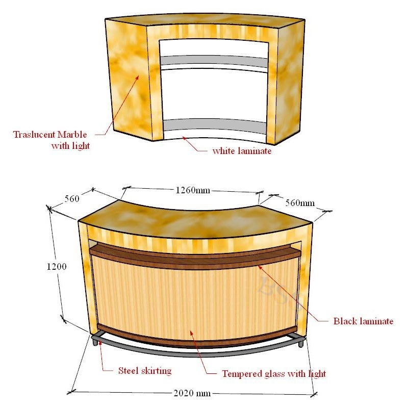 Nightclub Translucent Stone LED Lighting Semi Circle Bar Counter